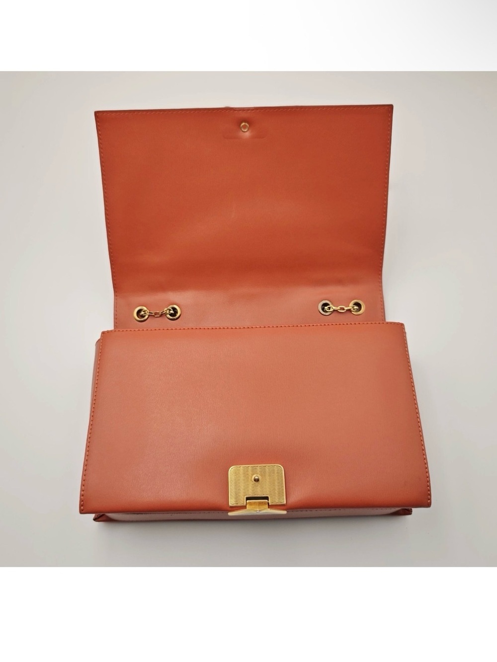 Emporio Armani Orange Leather Clutch Chain Bag Top Handle Gold Hardware - Picture 6 of 12